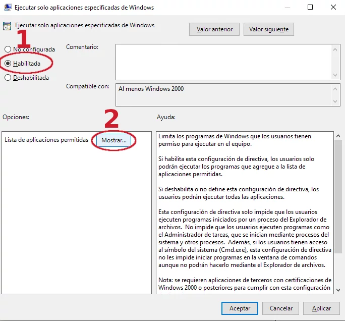 Configurar política Ejecutar solo aplicaciones especificas de Windows 02
